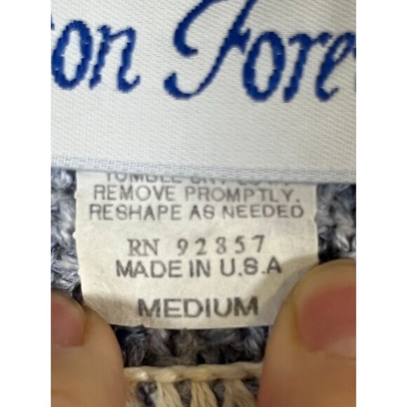 Retro Knit Sweater M Blue Coastal Nautical Preppy Old Money Neutral Classic Chic - Picture 6 of 9